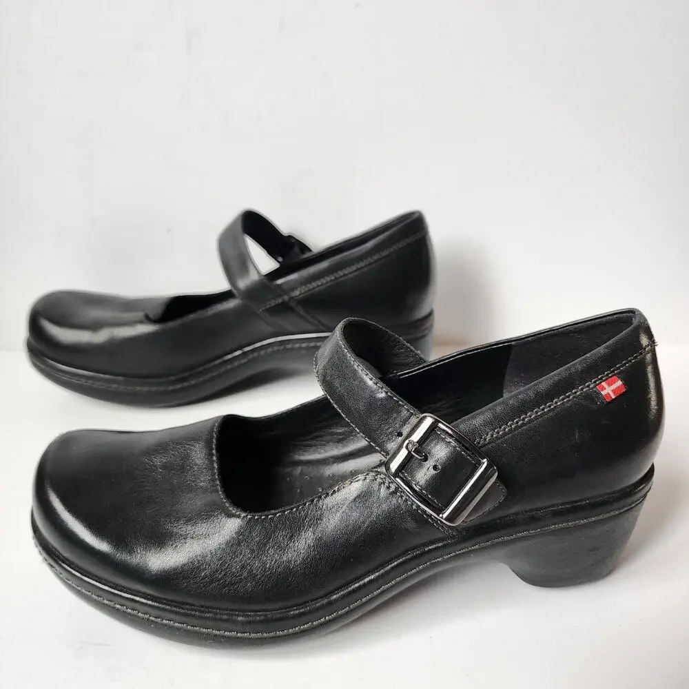 ECCO Shoes Womens Size 37 EU 6.5 US Clogs Mary Jane Wedge Black Leather Buckle - Picture 3 of 11